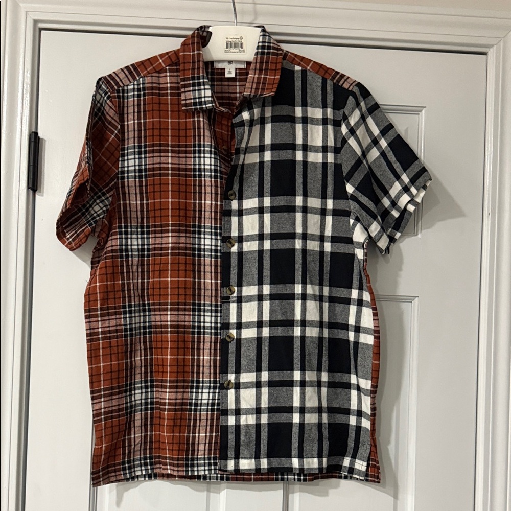 BP Plaid Short Sleeve Shirt - Brown and Black size S 100% COTTON